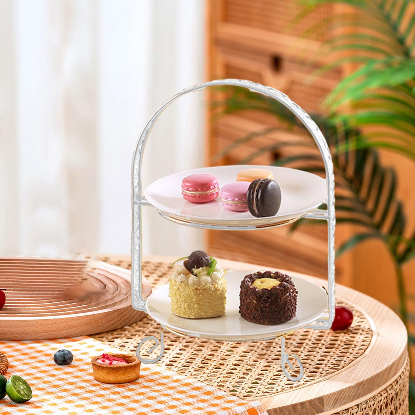 Generic Double Layers Dessert Serving Stand Pastry Holder for Hotel Versatile Accessories Sturdy 12.4x9inch Fruit Plate Display Rack, Silvery