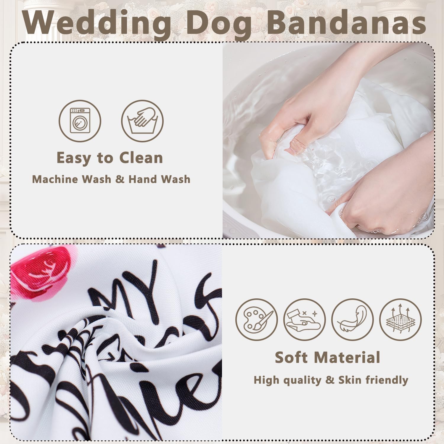Seyezo Engagement Gifts, My Humans are Getting Married Dog Bandanas, Wedding Bandanas Engagement Outfit, Pet Scarf, Holiday Party Photo Decorations, Pet Accessories for Dog Lovers, Pink Floral image 4