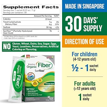 LABO Nutrition ألياف عضوية نشطة بيولوجيًا ألياف الشمس PHGG ألياف البريبايوتك القابلة للذوبان لانتظام الجهاز الهضمي وصحة الأمعاء صمغ الغوار المتحلل جزئيًا، منخفض FODMAP، غير منكه، نباتي، غير معدل وراثيًا، 30 كيسًا