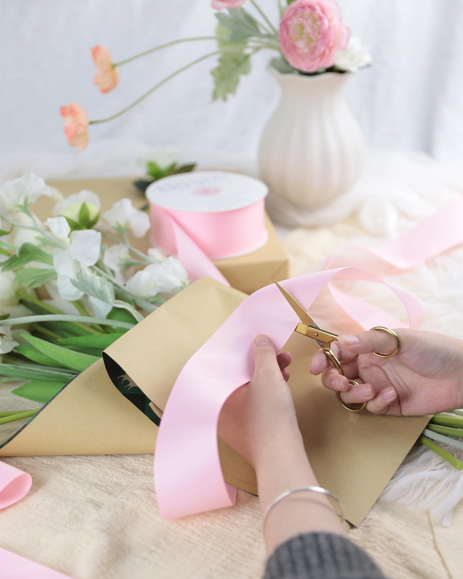 Kryvus Grosgrain Ribbon, Pearl Pink Ribbon 50mm x Continuous 45 Metres - Image 4