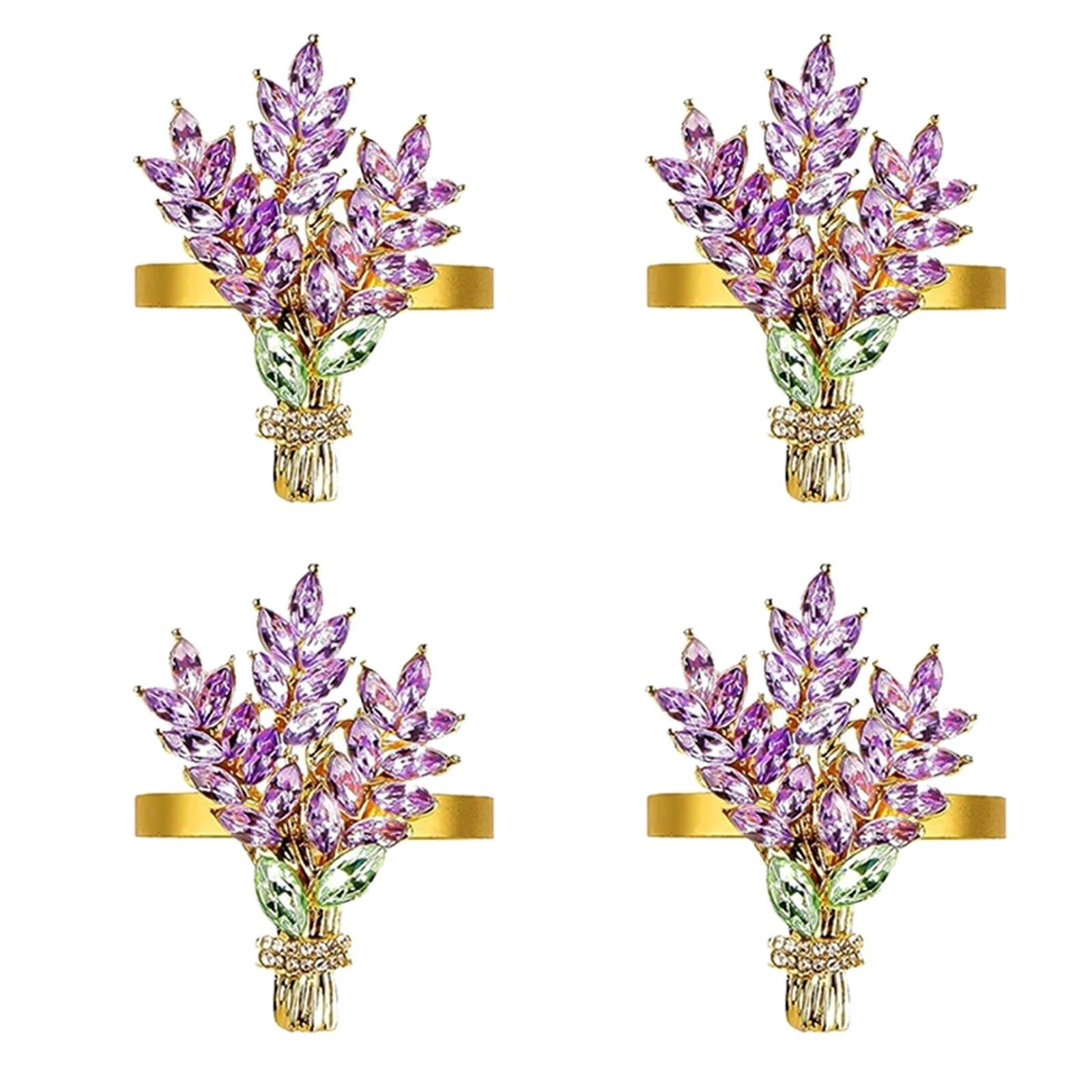 Lot de 12 ronds de serviette lavande avec strass et boucle de ferme pour mariage, Thanksgiving, décoration de table de printemps