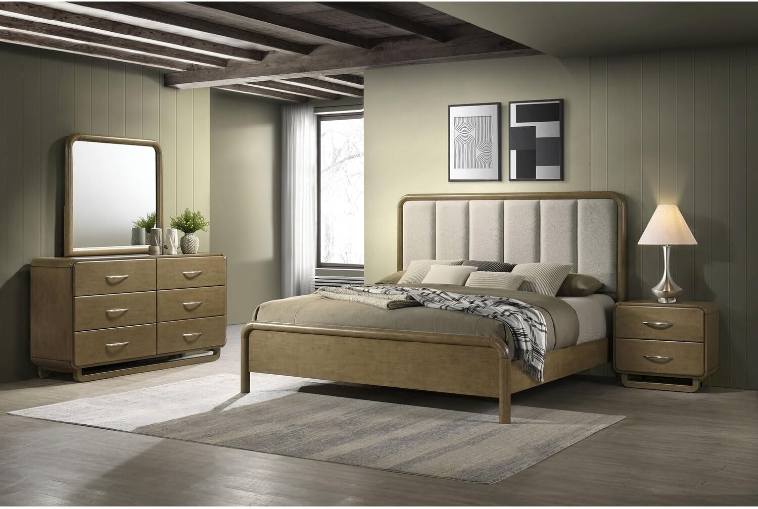 HomeStock 4-Piece Bedroom Set, Nutmeg Finish, Modern Design