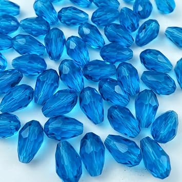 200pcs 4x6mm Teardrop Crystal Glass Beads Vertical Hole Faceted Glass Teardrop Spacer Beads for Bracelets Necklace Earring DIY Jewelry Making CraftLake Blue
