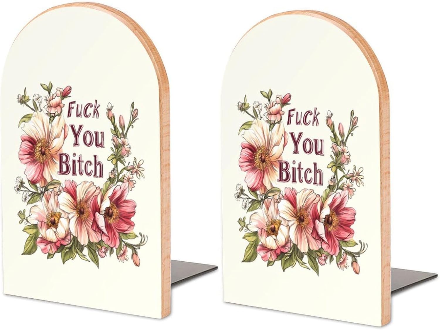 FCK You Bitch Cute Wood Book Ends Decorative Bookends 1 Pair Non-Skid for Shelves Home Office 7 X 5 Inch