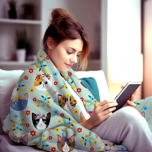 Miniatura 4 de Manta de franela con diseño de gato para amantes de los gatos, ultra suave, acogedora y cálida, para niñas, mujeres, hombres, niños y adultos, 50 x