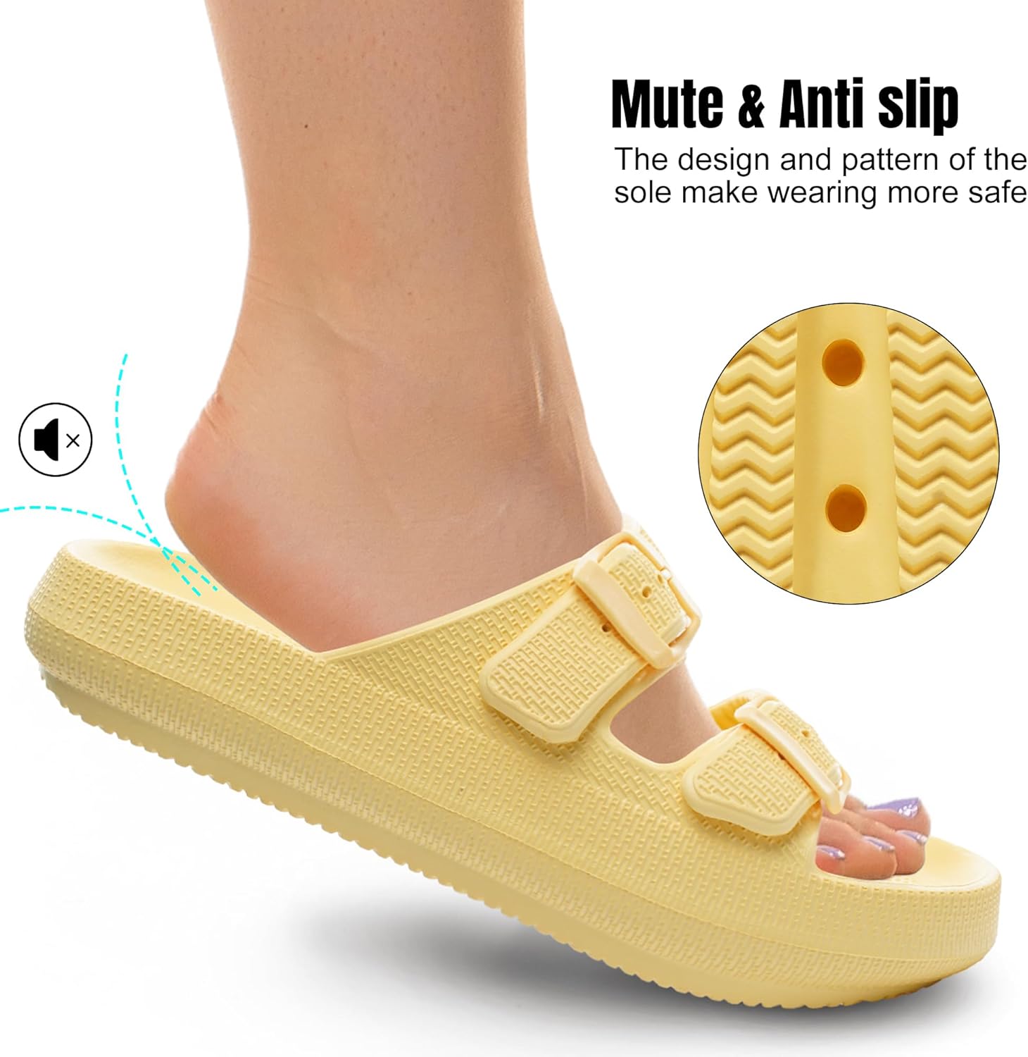 Women Cloud Slide Sandals Woman Slip on Lightweight Adjustable Buckle Slides with Non-Slip Sole for Indoor/Outdoor Use - Image 3