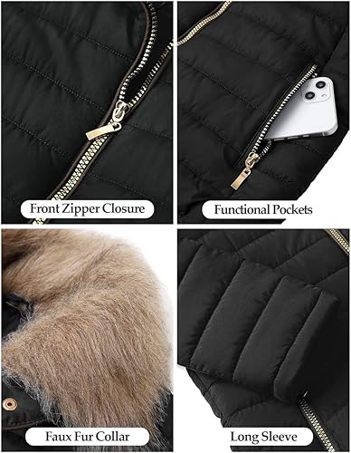 Miniatura 6 de Vetinee Chaqueta acolchada informal, para mujer, diseño de pelo sintético con solapa, cierre de cremallera y bolsillos