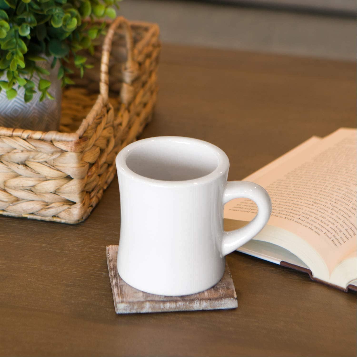 Serami Diner Coffee Mugs – Set of 6 Classic 11oz Ceramic Cups – Thick, Heavy Stoneware – Crisp White Color – Dishwasher & Microwave Safe