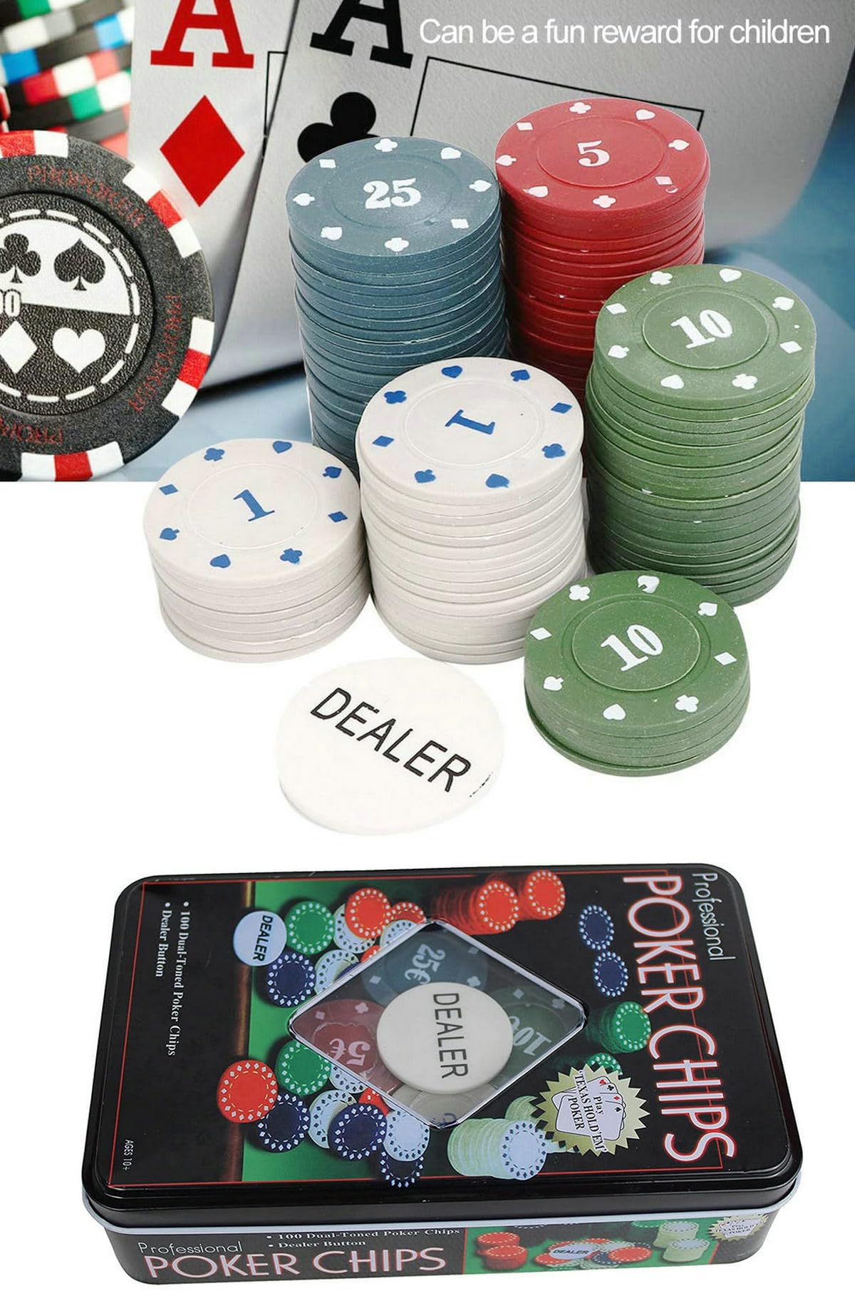 Poker Fiches da Gioco, Set di Fiches da Poker da Festa Chip del Casino della Roulette (4 Colori, FICHES-101PZ)