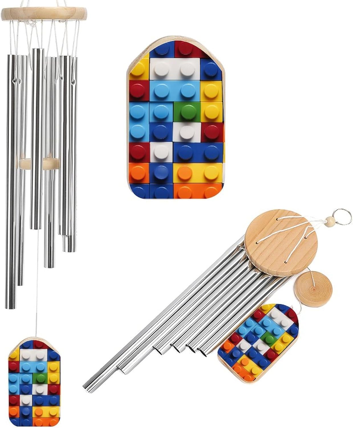 Colorful Building Blocks Wooden Wind Chimes Deep Tone Memorial Windchime for Outside Garden Home Decoration
