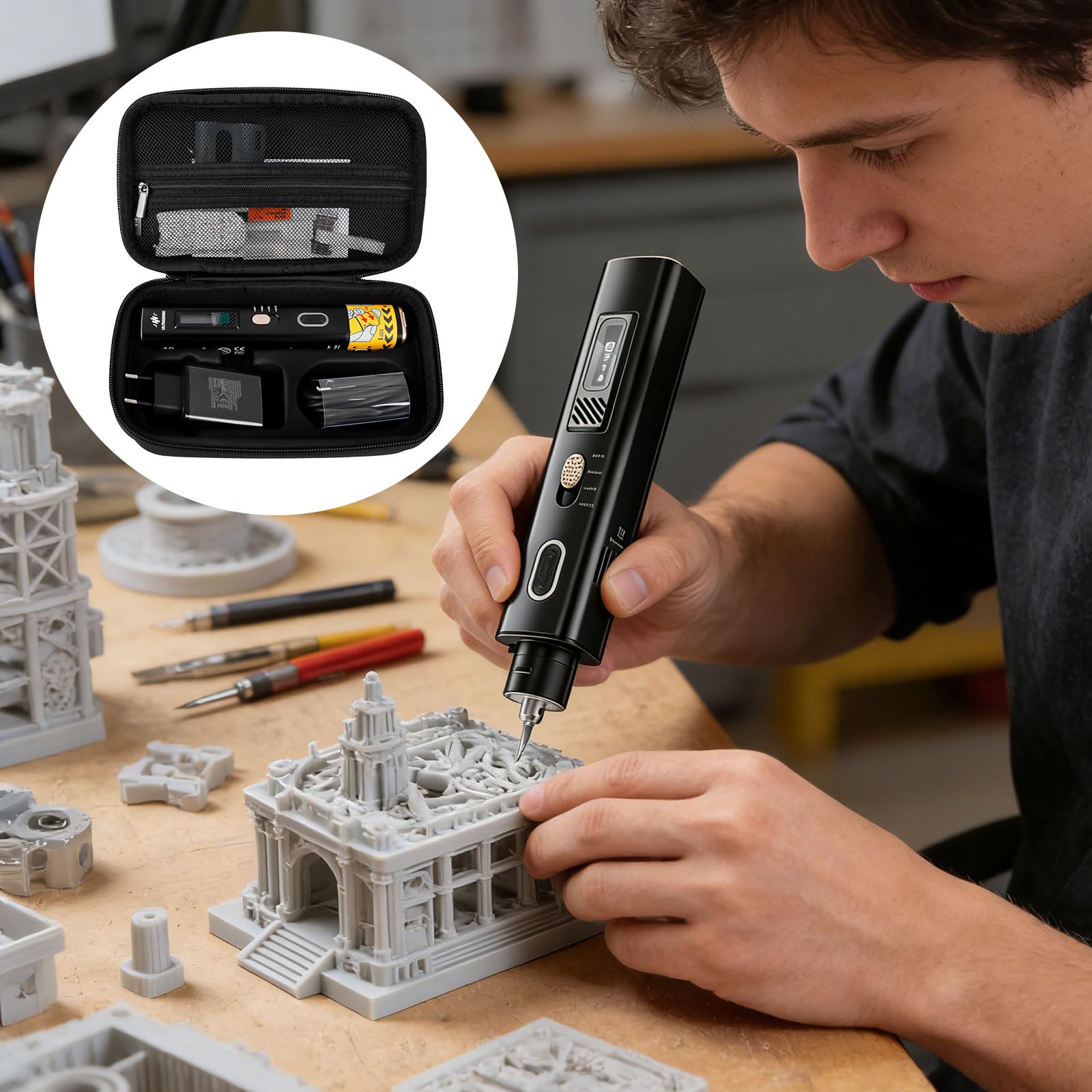 Taglierina a ultrasuoni portatile, 40 KHz 30 W, portatile, ad alta precisione, strumento di taglio sonico per pelle, stampa 3D, acrilico, legno, plastica, fai da te, taglio multifunzionale