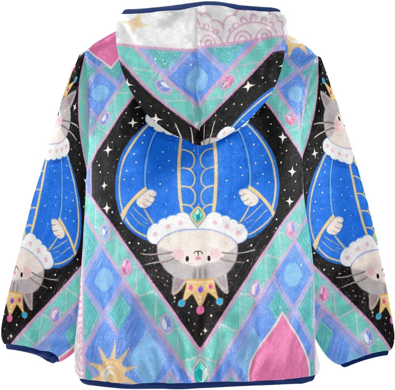 Cute Cartoon Grey Cat Jackets for Toddler Outerwear Jackets Navy Blue Baby Boys Hoodie