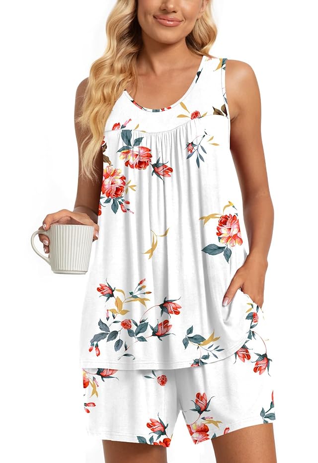 TAOHUADAO 2 Piece Womens Sleeveless Pajama Sets Lounge Sleepwear Ladies Pjs Sets with Pockets