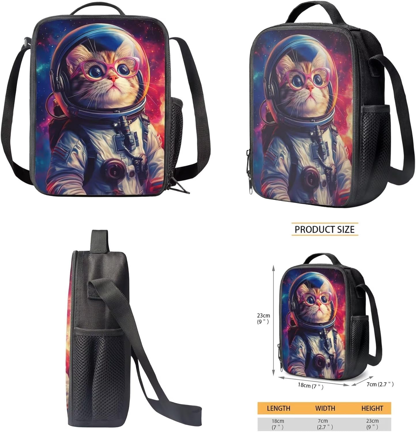 Cute Cat Astronaut Backpack for Girls 8-12 Lightweight Bookbag for Teen Girls with Lunch Box Set Adjustable Strap Back To School Back Pack for Primary Middle School Large School Bags