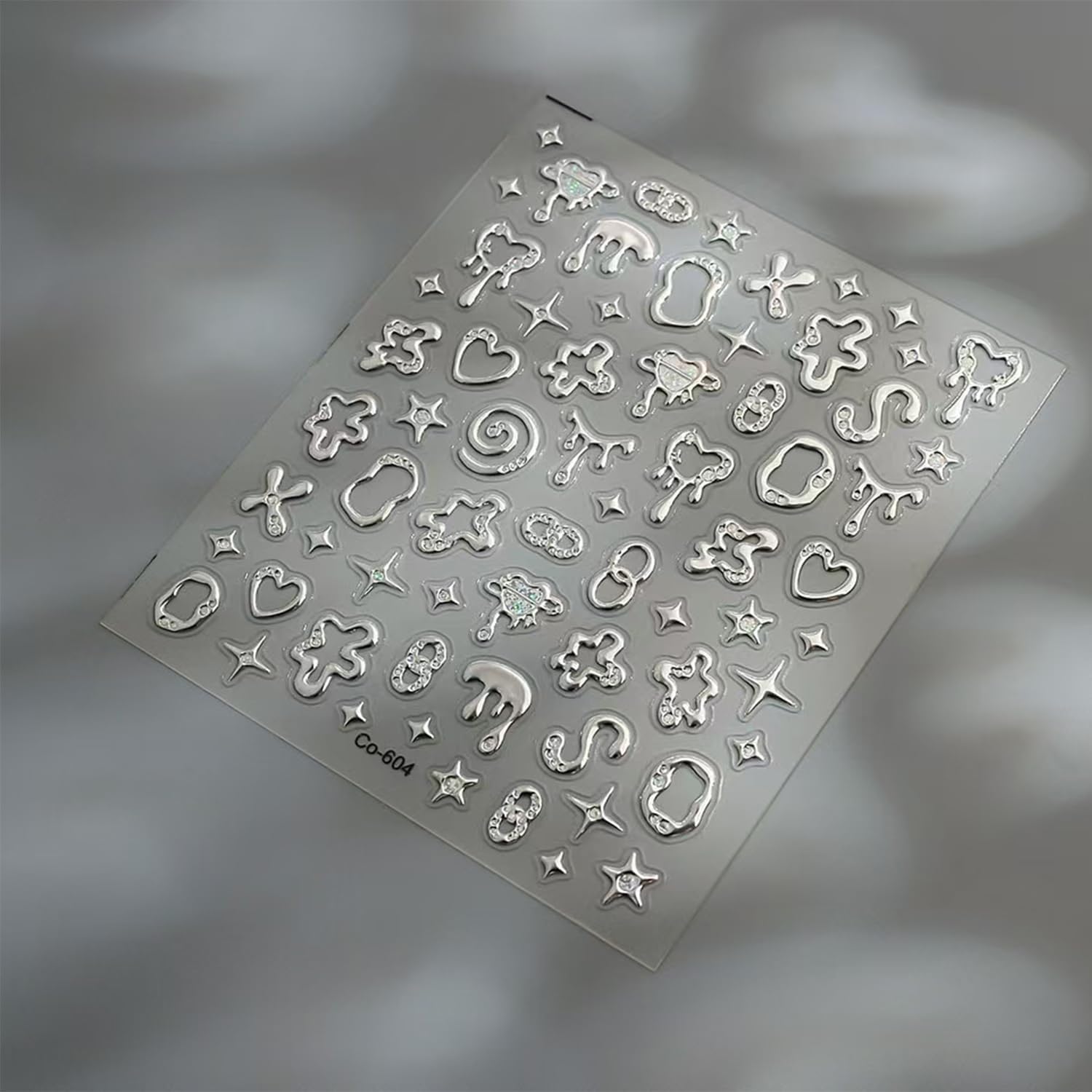 3D Hot Stamping Gold Silver Nail Art Stickers with Rhinestones Glitter, Hollow Star Heart Drip Swirl Nail Decals, Self-Adhesive Metallic Nail Stickers Decorations for DIY Manicure Salon Supplies image 5