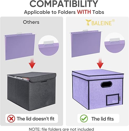 Miniatura 140 de BALEINE - Caja organizadora de archivos con tapa, organizador de carpetas plegable con riel de plástico, caja para carpetas colgantes para Gris