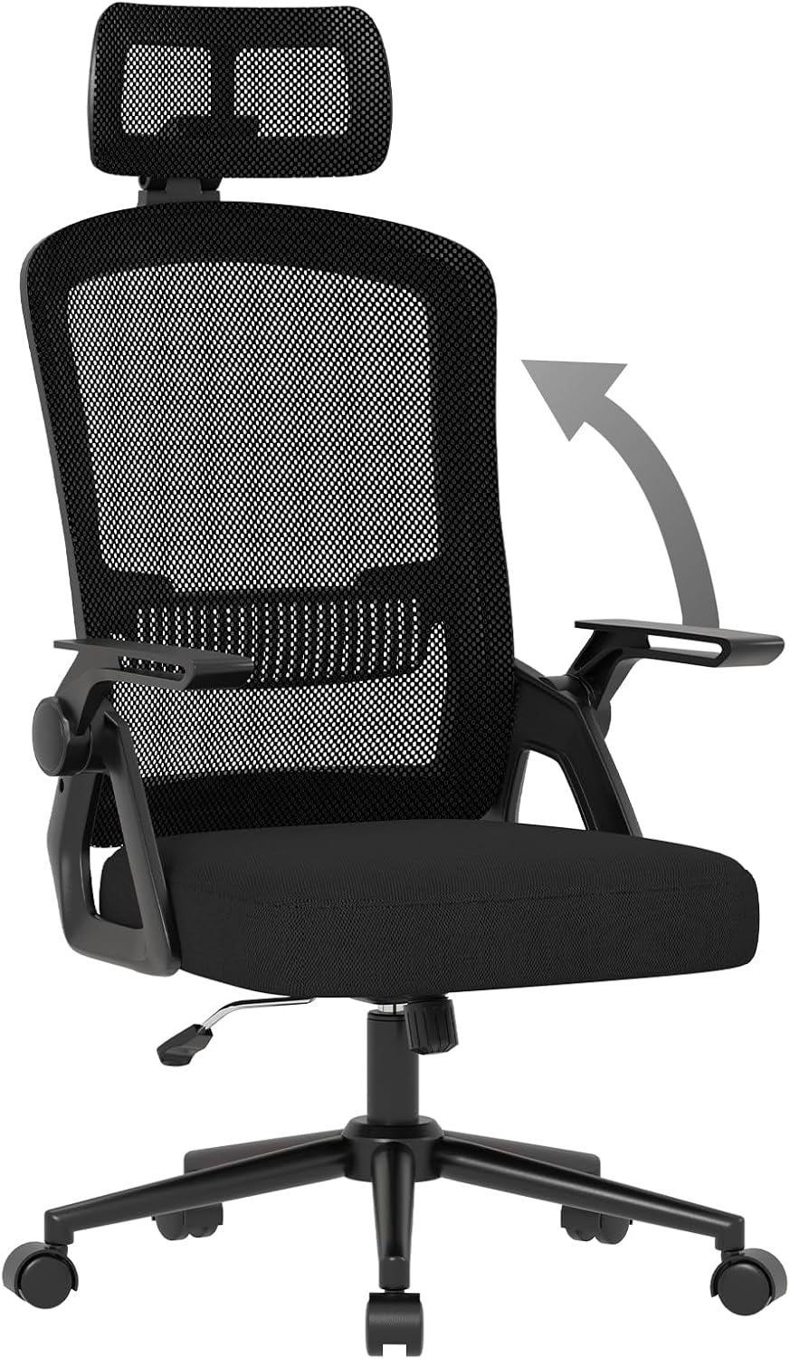 naspaluro Sedia da Ufficio Scrivania Ergonomica, Con Braccioli Pieghevoli, Altezza Regolabile, Seduta e Schienale in Rete Respirante, Girevole con Ruote, Funzione Oscillante Nera