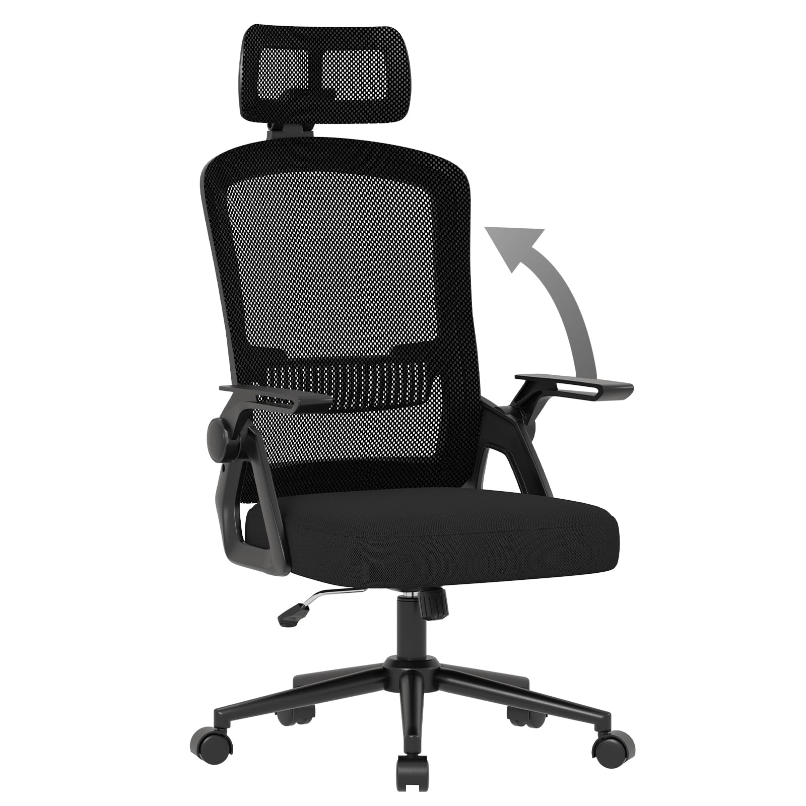 naspaluro Sedia da Ufficio Scrivania Ergonomica, Con Braccioli Pieghevoli, Altezza Regolabile, Seduta e Schienale in Rete Respirante, Girevole con Ruote, Funzione Oscillante Nera