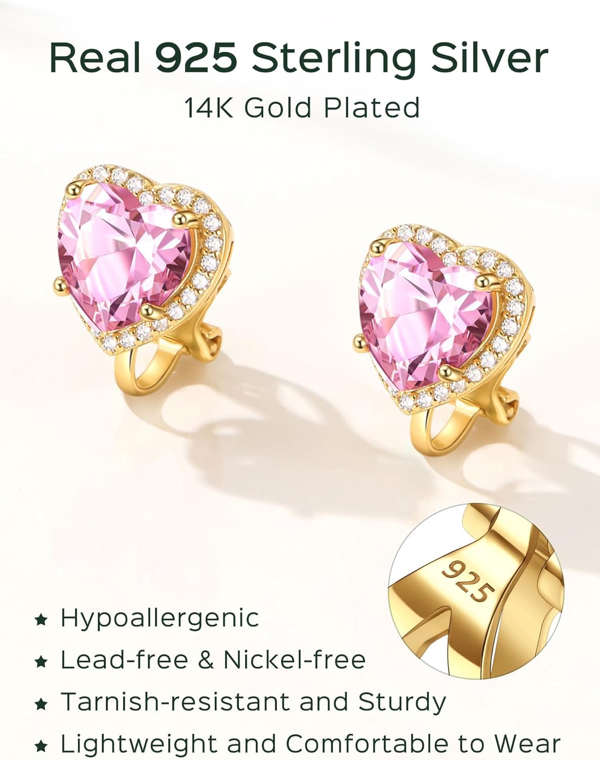 ChicSilver Clip On Earrings Women Hypoallergenic 925 Sterling Silver Birthstone Earrings for Women's Clip-on Earrings
