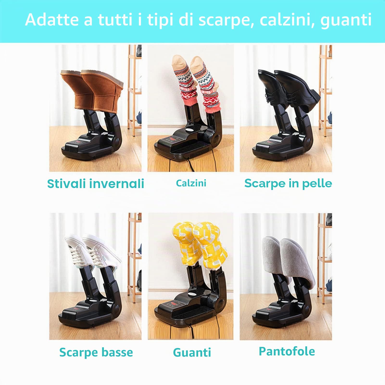 Sterilizzatore elettrico Asciuga-scarpe stivali e ozono deodorante scarpe | + asciugacapelli con funzione di controllo e timer digitale (Model g-s6629b), Black
