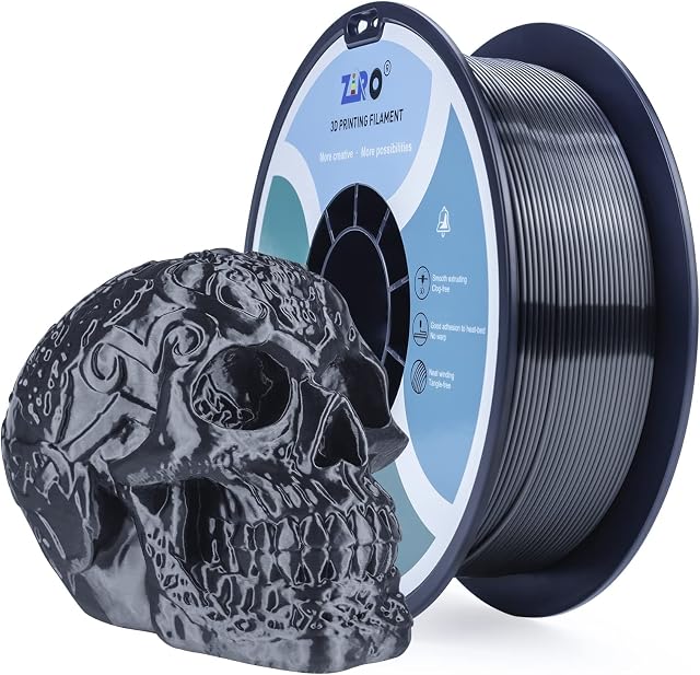 ZIRO PLA Silk Filament 1.75mm,3D Printer Filament PLA Silky Series 1.75mm 1KG(2.2lbs),Dimensional Accuracy +/- 0.03mm,Silver Black