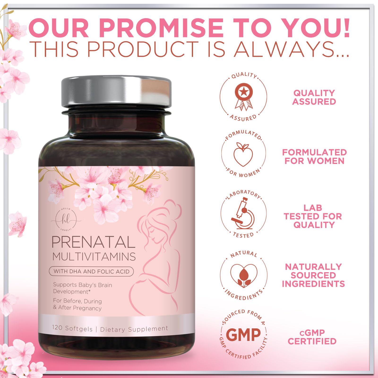 Prenatal Vitamins for Women with Folic Acid + DHA - Full-Spectrum Prenatal Supplement For Mom & Baby - Best Daily Pregnancy Multivitamin For Fetal Development Support, Bottled in USA - 120 Softgels — Amazon image 4