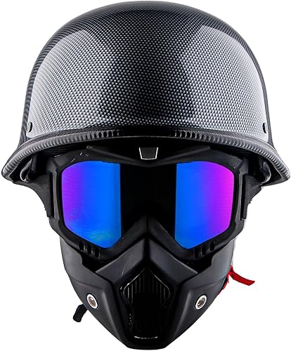 Miniatura 11 de 1Storm Casco de motocicleta de media cara estilo alemán aprobado por DOT: HKY602 DORADO Negro mate,Calavera de cadena dorada,Calavera de bandera