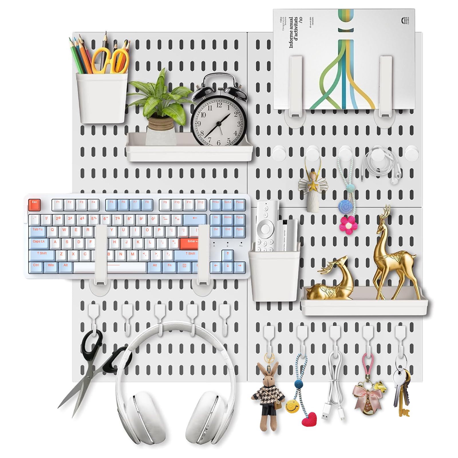 Pegboard, Stecktafel Wand Organizer mit 4 Stecktafeln (30x30cm) + 23 Zubehör, Lochplatte Kunststoff, Werkzeugwand Lochwand für Wand-Organizer Bastelorganisation