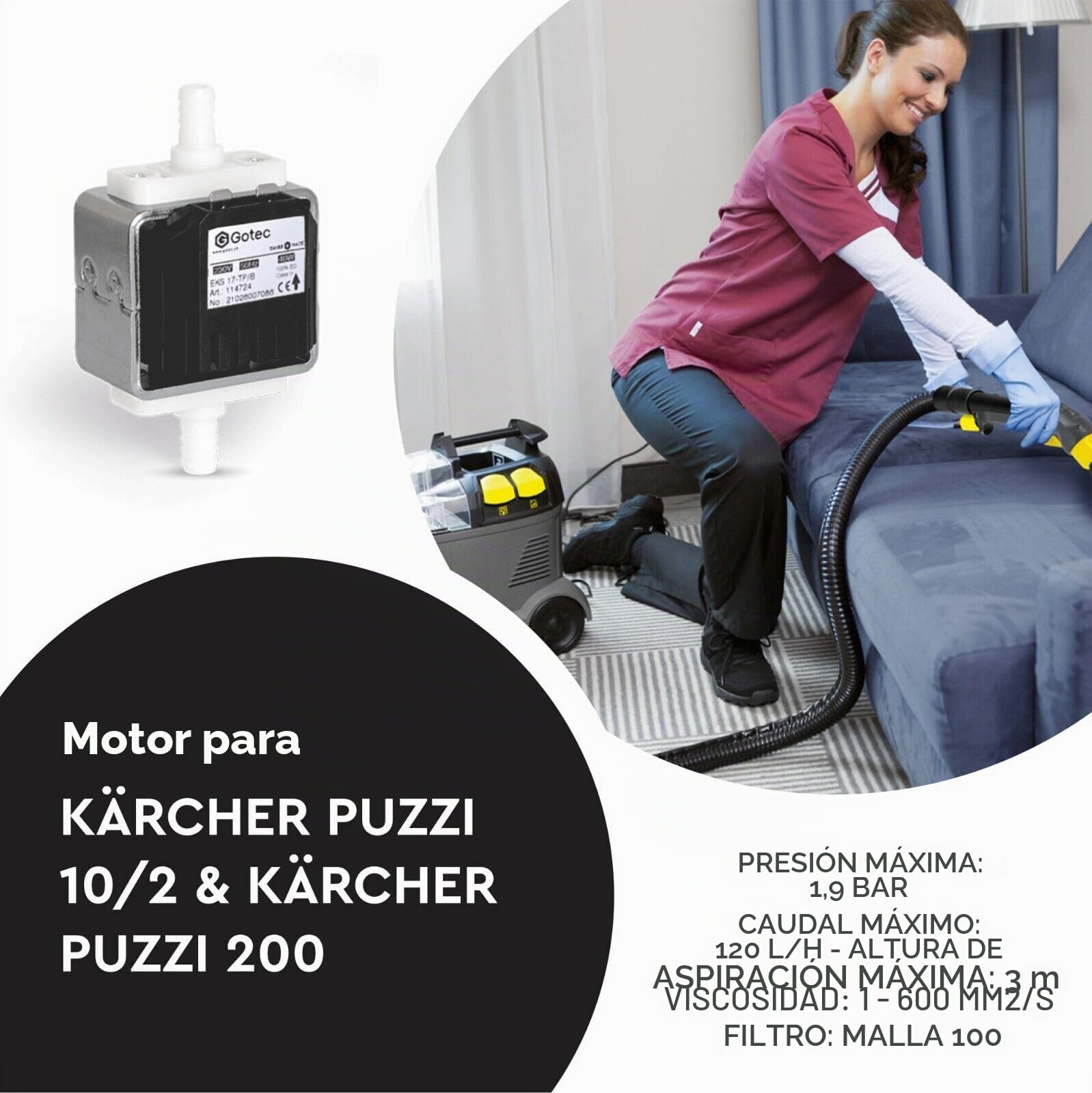 M&M Smartek Bomba Original Gotec para Kärcher Puzzi 100 200 8/1 10/1 10/2 Lavadora Aspiradora Pomp Alfombra Limpiadora