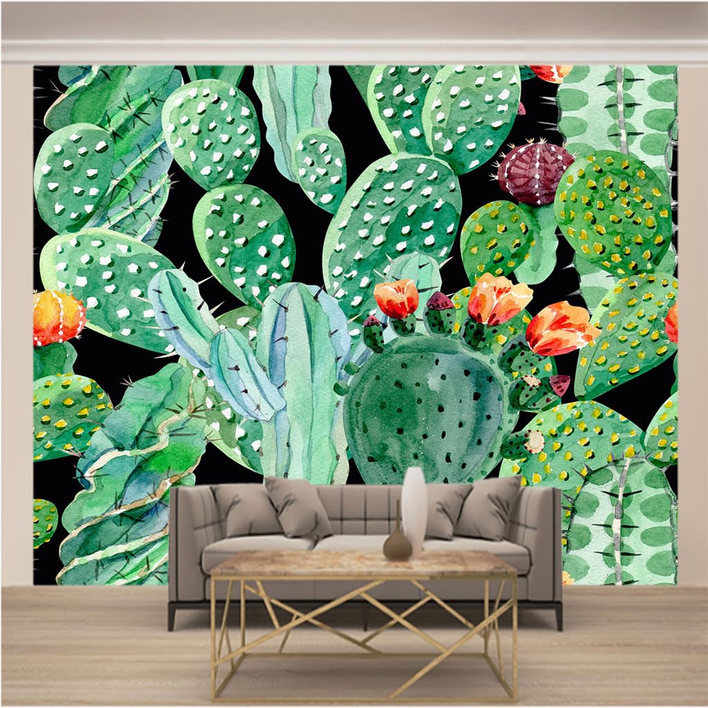 Papier peint panoramique 3d salon : grand trompe l'oeil cactus moderne