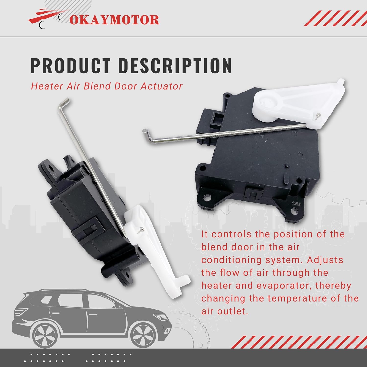 OKAY MOTOR 604-946 Heater Air Blend Door Actuator for 2002-2006 Acura MDX 1999-2004 Honda Odyssey 2003-2008 Honda Pilot Heater Motor Air Mix Motor Assembly 79160-S0X-A01
