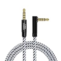 Vista 8 de CableCreation Paquete de 2 cables de audio de 0.138 in de 11.5 ft, cable auxiliar estéreo TRRS de ángulo recto de 90 grados de 4 conductores
