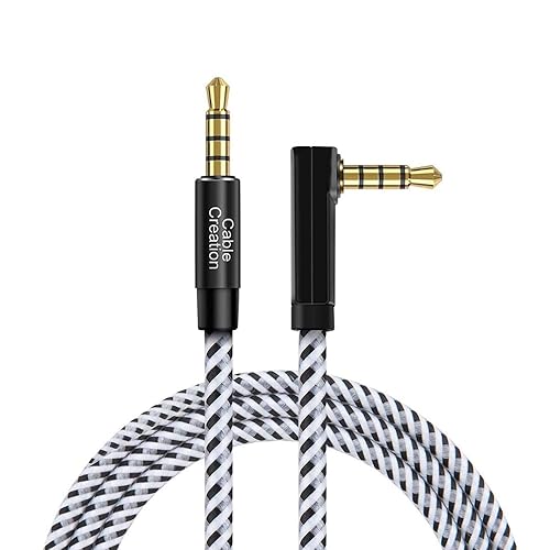 CableCreation - Cable de audio de 0.138 in TRRS, ángulo recto de 90 grados, macho a macho, cable auxiliar estéreo para automóvil de 4 polos