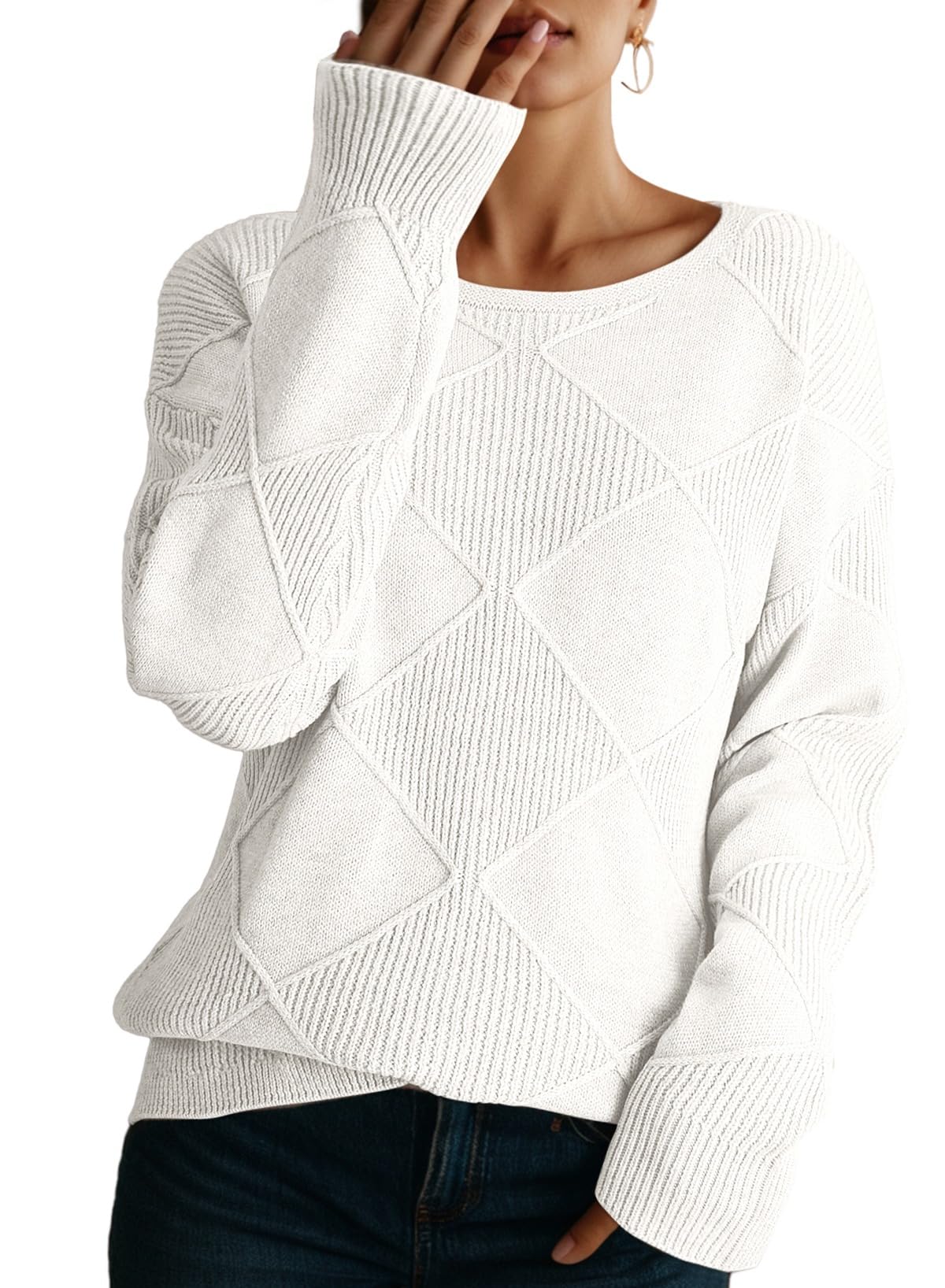 Dokotoo Womens Crew Neck Long Sleeve Sweaters 2025 Fall Winter Chunky Warm Pullover Tops Trendy Casual Outfits