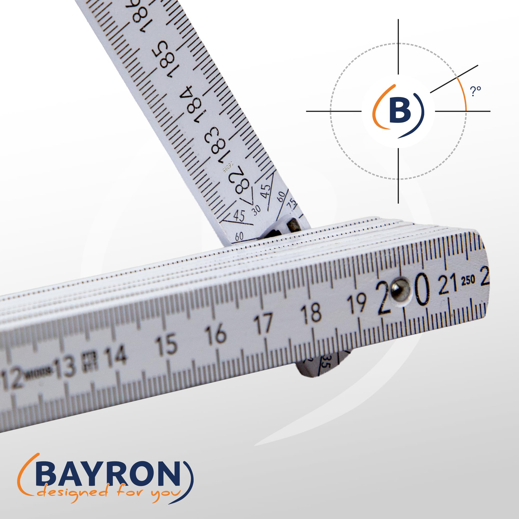 BAYRON Holz-Meterstab-Set Handwerker | 10 x ADGA 250 plus 2m Weiß Metallgelenk, 90°-Rastung, Winkelfunktion, MADE IN GERMANY | 3 x BAYRON Zimmermannsbleistift