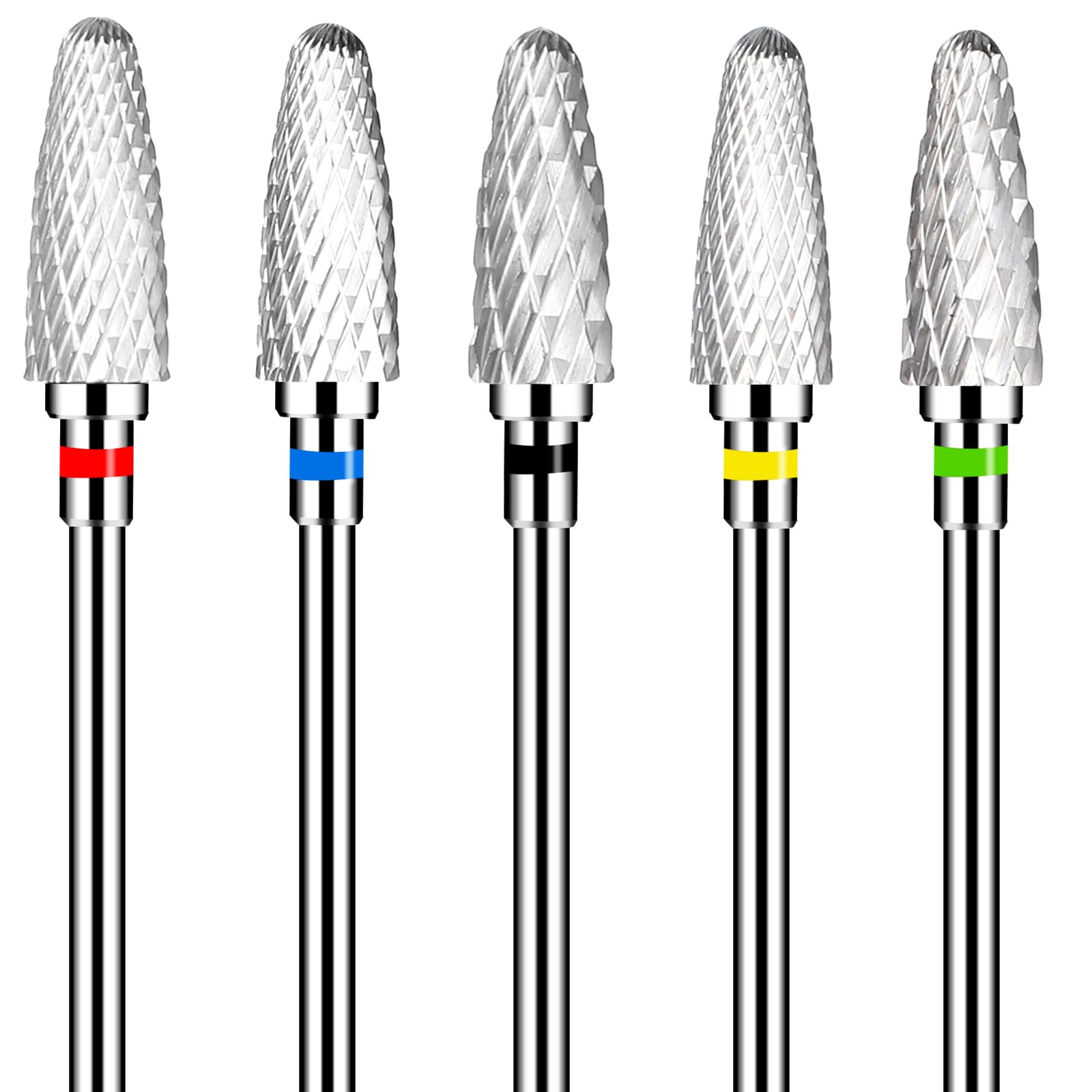 Sibba Ceramic Nail Drill Bits Set 5PCS Professional Corn Shape Carbide Bits Hard Gel Acrylic Removal Rotary Tool Fit Manicure Pedicure Cuticle Gel Nail Polishing Decoration (White)