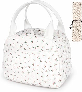 2Pcs Lunch Bag Set for Women, Floral Lunch Bag Set with Cutlery Storage Bag, Insulated Tote for Women Girls, Cute Portable Cooler Box for Work, School, Picnic