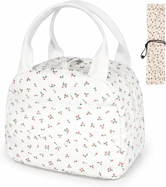 Floral Lunch Bag Set for Women - 2Pcs Insulated Tote with Cutlery Storage