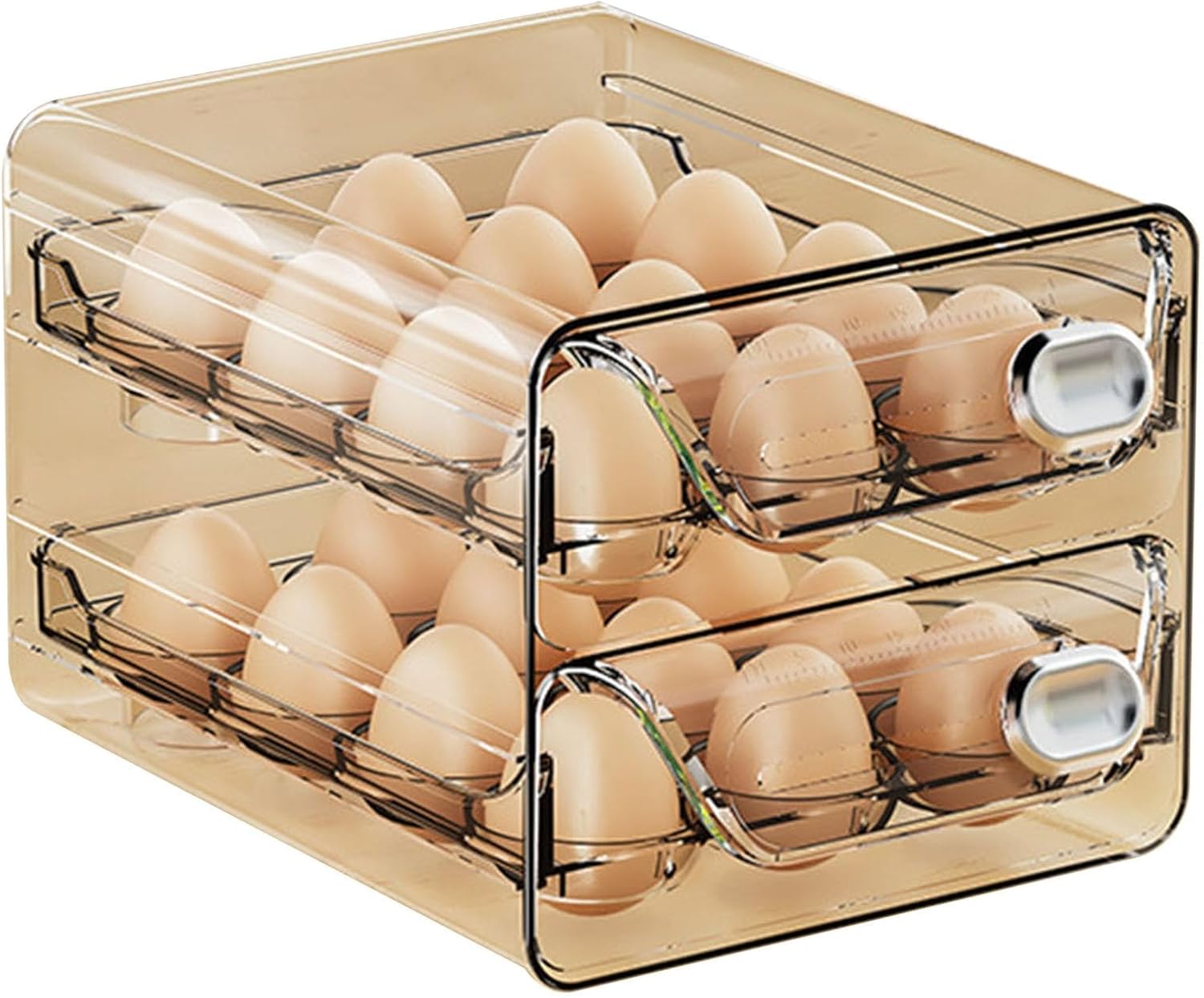 Egg Holder for Fridge Egg Storage Container with Timer Scale Double Layer Large Capacity Space-Saving Refrigerator Egg Rack ()