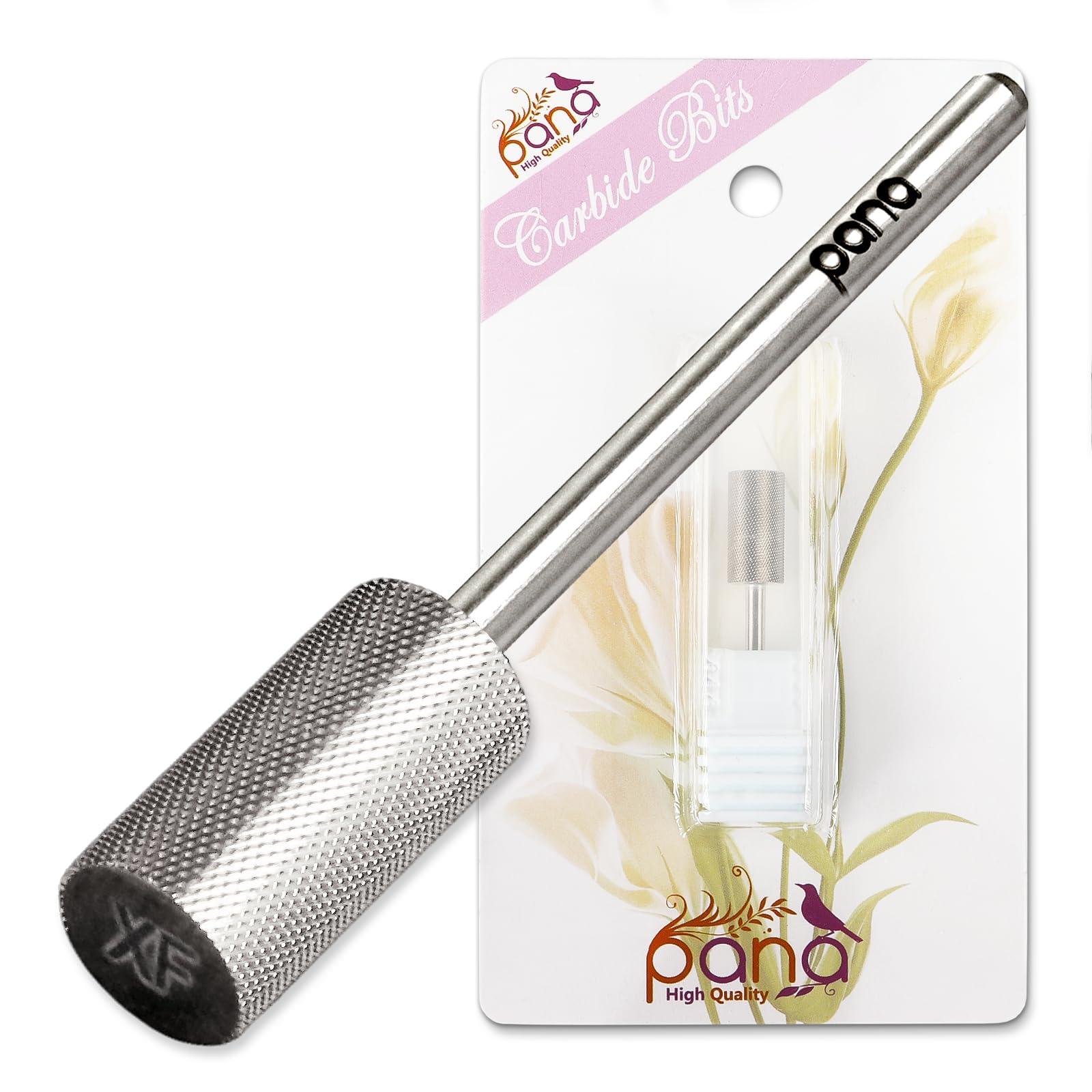 PANA Flat Top Large Barrel 3/32" Shank Size - (Silver, Extra Fine Grit) - Fast remove Acrylic or Hard Gel Nail Drill Bit for Manicure Pedicure Salon