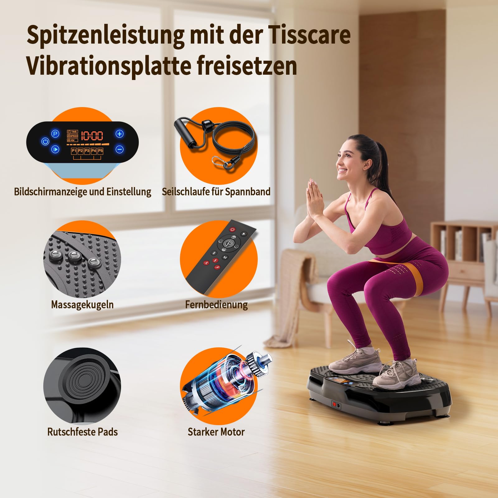 TISSCARE Vibrationsplatte,Rüttelplatte Sport für Zuhause ,Vibro Shaper mit 120 Stufen, 5 Modi & bis 400LBS - Vibrationsboard zur Fettverbrennung, Figurformung & Muskelaufbau für Damen＆Herren