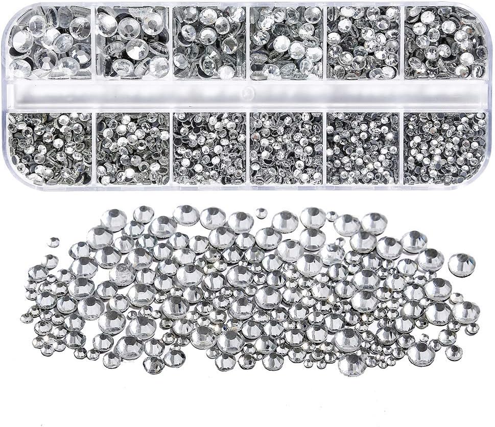 3400 Pieces Clear Hotfix Flatback Rhinestones，6 Sizes Hot Fix Crystals Stones Iron on Rhinestones for Clothes Shoes Crafts Hot Fix Round Glass Gems Stones 2MM-6.5MM