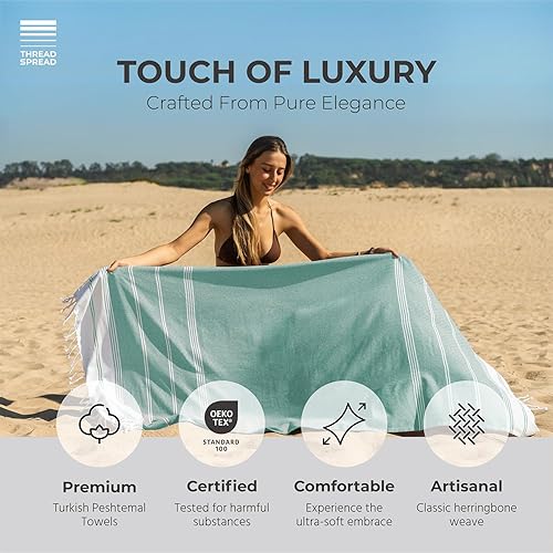Vista 53 de THREAD SPREAD Paquete de 2 toallas de playa de algodón turco, 39 x 71 pulgadas, de secado rápido, sin arena, para adultos, de gran tamaño, ligeras