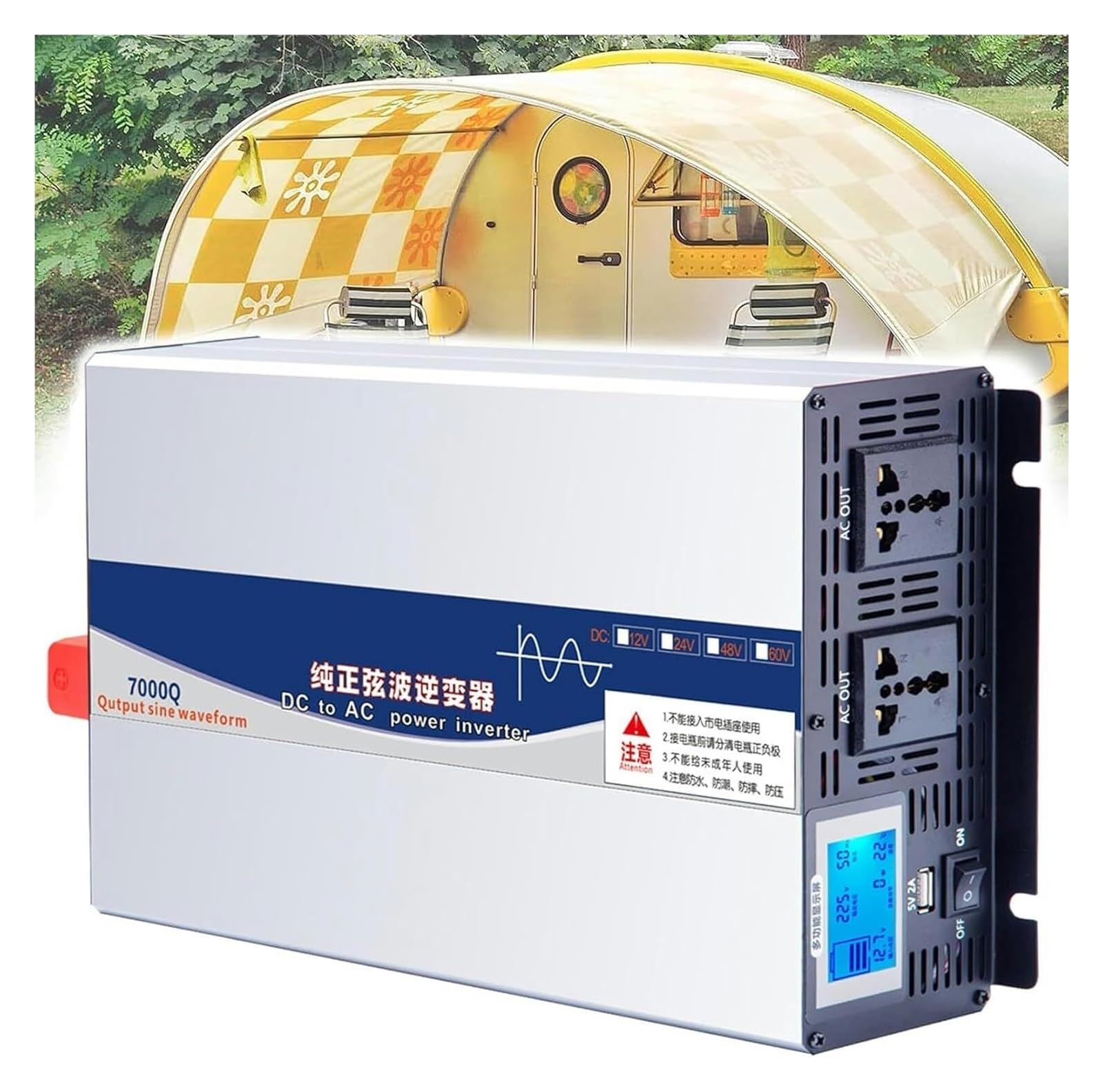 Czysty konwerter napięcia Sinus, 12V/24V/48V/60V na AC 110 V 220 V 230 V 240V, przetwornica mocy z wyświetlaczem LCD (12 V do 110 V)