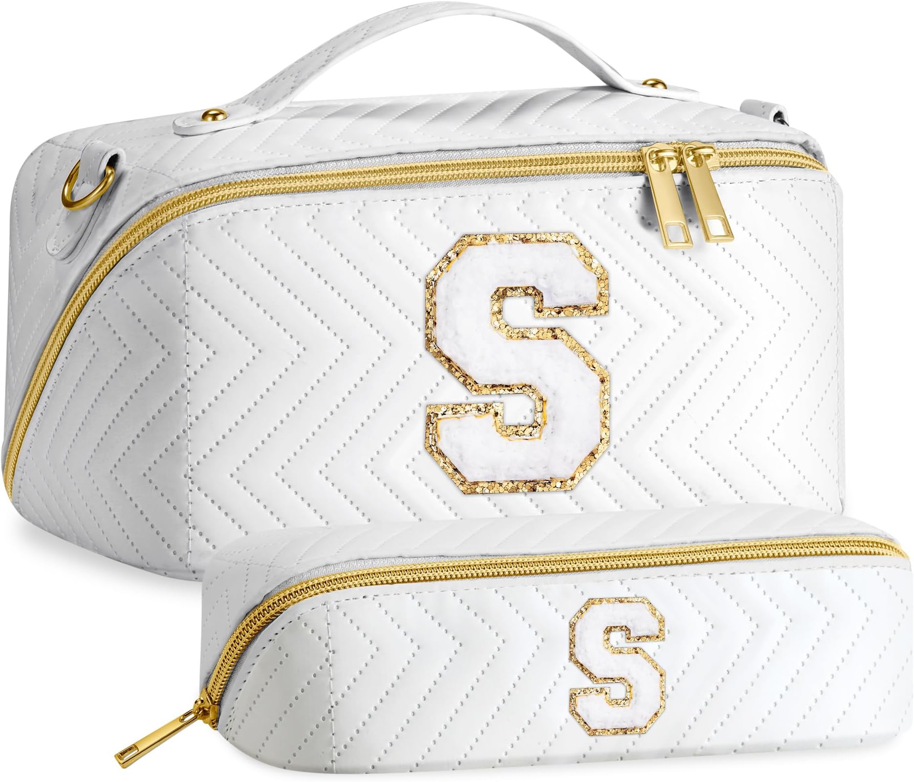 YOOLIFE Christmas Gifts for Women - Monogram Personalized Makeup Bag 丨 Cosmetic Bag 丨 Travel Toiletry Bag 丨 Birthday Gifts for Women Mom Bride Friend Sister Teacher Appreciation Gifts White Initial S