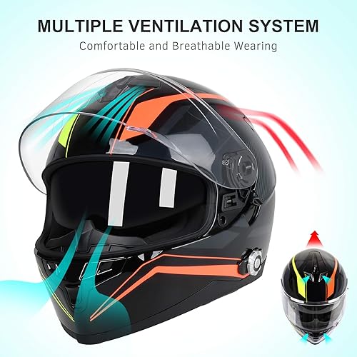 Miniatura 8 de Casco de motocicleta Bluetooth FreedConn BM12 DOT con Bluetooth, cara completa, casco con visor doble integrado con sistema de intercomunicador par