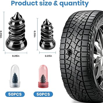 100 PCS Tire Repair Rubber Nail, 2 Size Vacuum Tire Plugs Kit | Quick Emergency Fix Without Disassembly, Repair Plugs for Car, Motorcycle, Bikes, Motorcycle, Truck