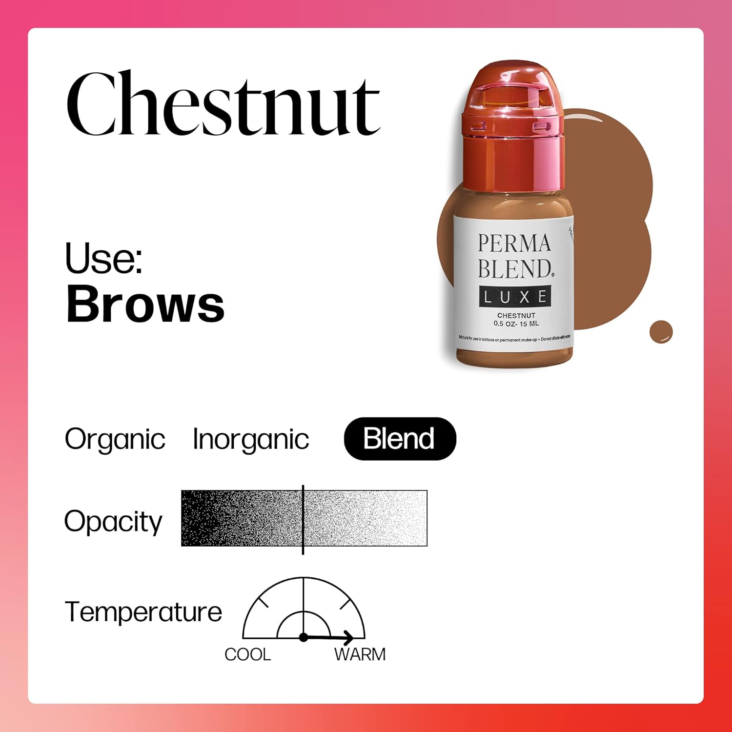 Perma Blend Luxe - Chestnut - Vegan Lip Tattoo Ink - Warm Light Brown Microblading Pigment - for Lip Blush & Permanent Makeup - Cruelty-Free (0.5 oz)