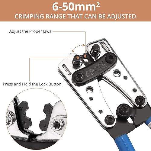 Miniatura 6 de Kamtop Battery Cable Wire Lugs Crimping Tool Kit, Crimping Plier AWG 10-0 with Cable Cutter, Heavy Duty Electrical Lugs Crimper Terminal Crimping