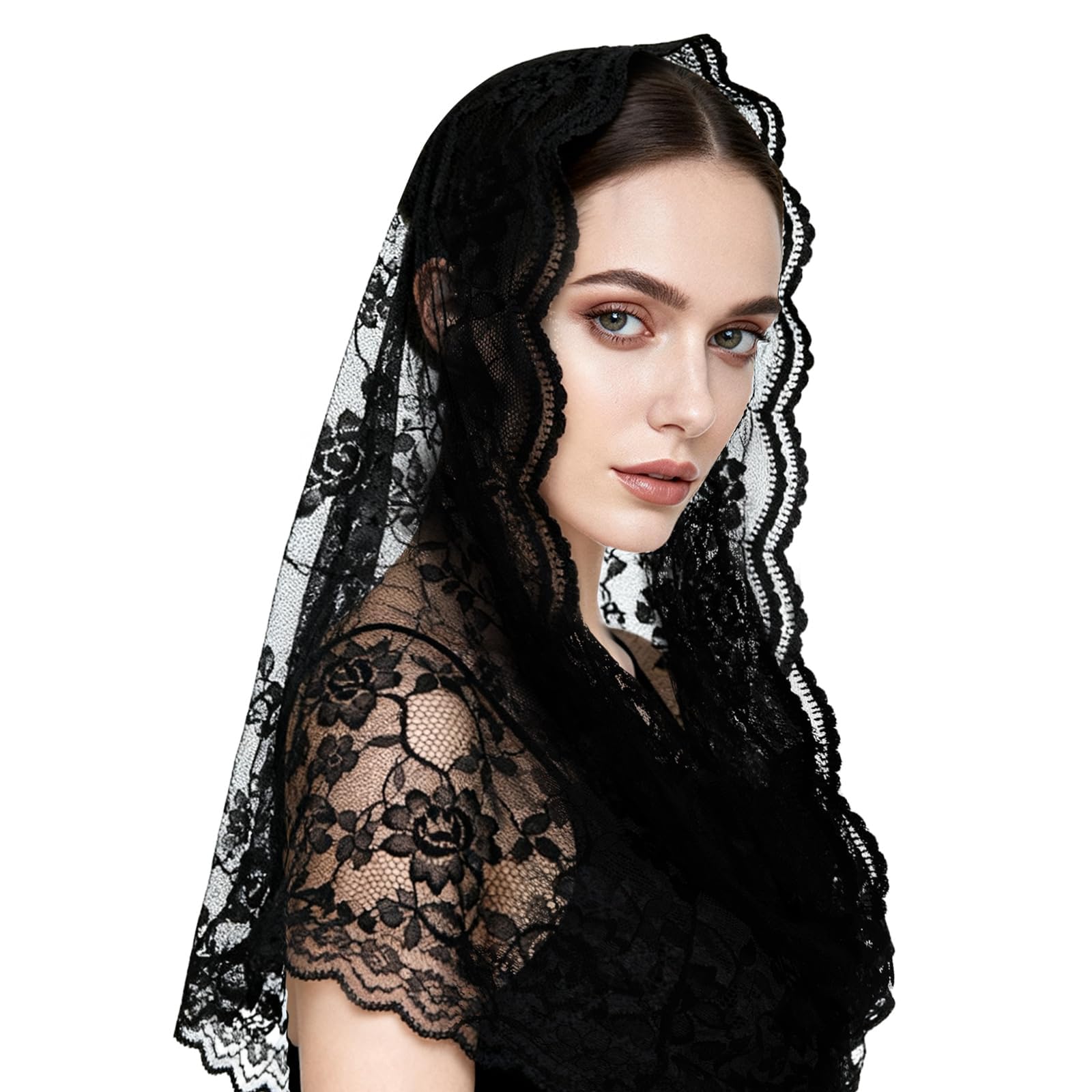 Lace Veil, Black Lace Infinity Veil, Gothic Floral Bridal Head Covering, Elegant Multi-Style Mantilla Head Scarf, Breathable Lightweight Headwear for Wedding, Halloween, Church Prayer & Costume Party-image-6